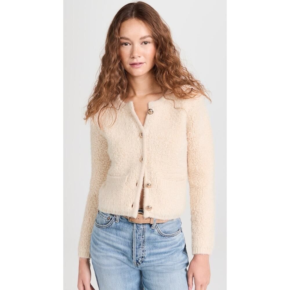 ASTR The Label Myrtle Ivory Wool Blend Sherpa Knit Cardigan Sweater XS